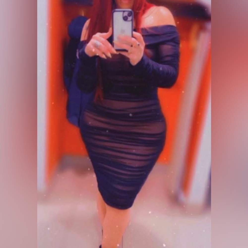 Rouched Midi Off shoulder dress L